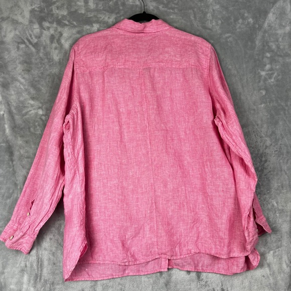 Talbots Woman 100% Linen 2XP Lagen Look Relaxed Fit Pink Button Up Shirt Preppy - Picture 4 of 10